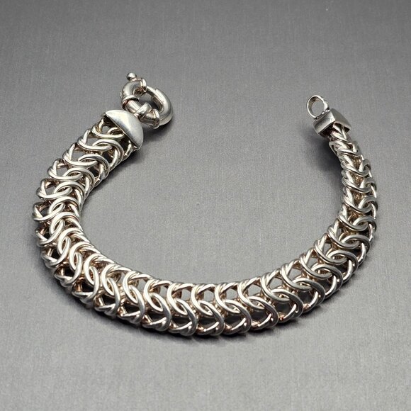Sterling Silver 925 Italian Byzantine Chain Bracelet 7" Signed B 27.53g Bold - Picture 12 of 12